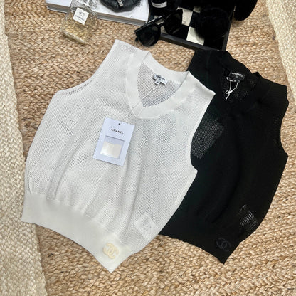 Chanel-inspired Knit Vest White in Mesh 161797