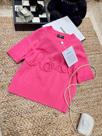 Chanel 26SS Knit Short-sleeved Top Pink in Cotton 161789