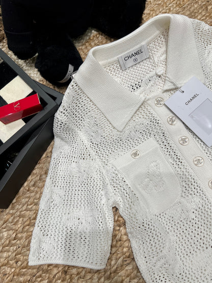 Chanel 26SS Knit with a Delicate Openwork Texture Cream in Cotton 161787