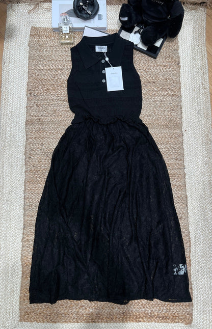 Chanel 26 Flared Dress with Lace Black in Tencel 161757