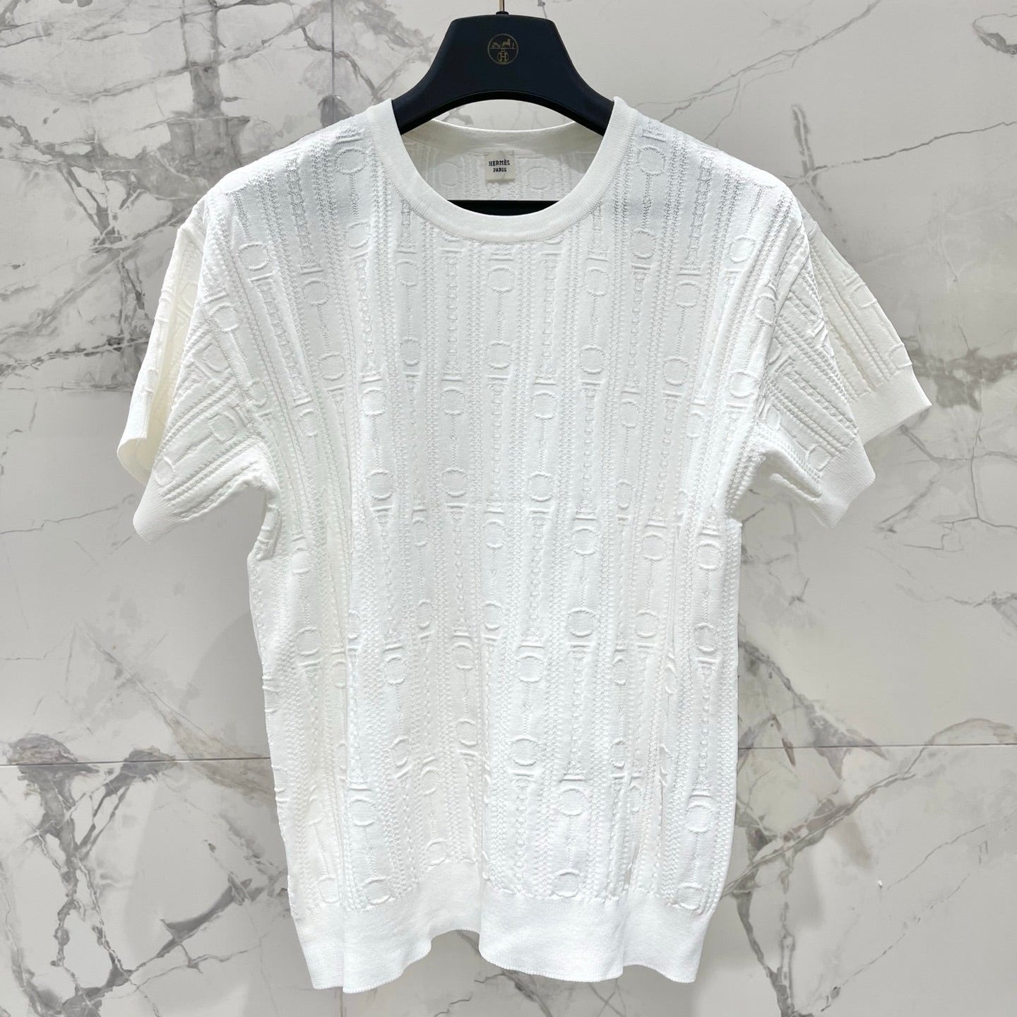 Hermes Print Knit Short-Sleeve T-Shirt White in Silk Hyperbolic 122649