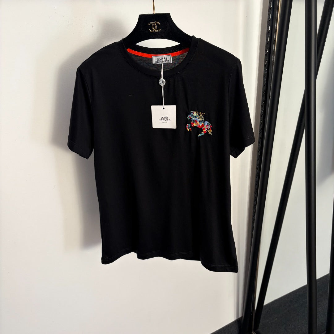 Hermes Pony Embroidery Short-Sleeve T-Shirt in Cotton 978342