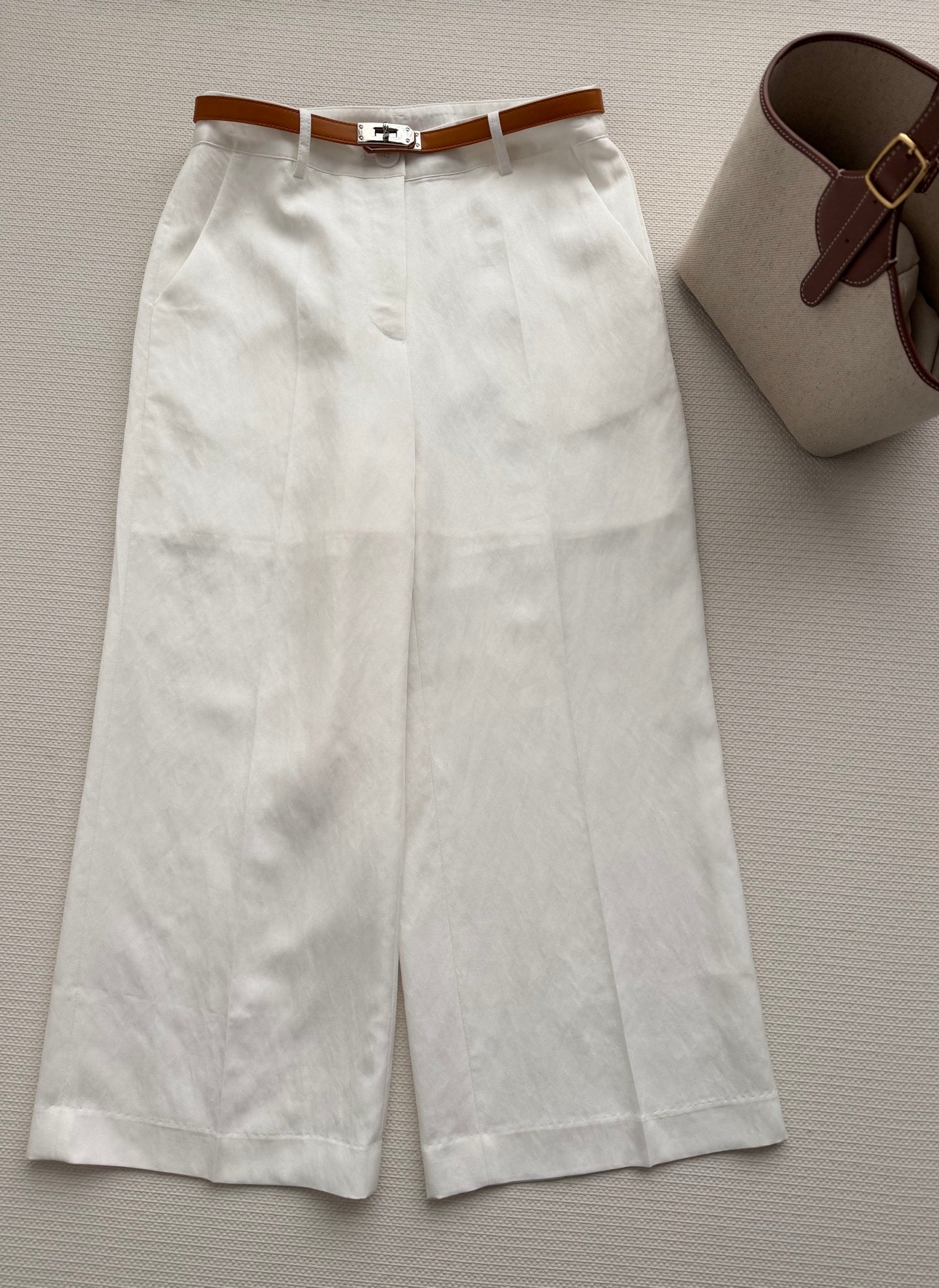 Hermes 26SS Cropped Wide-Leg Pants White in Cotton 938212