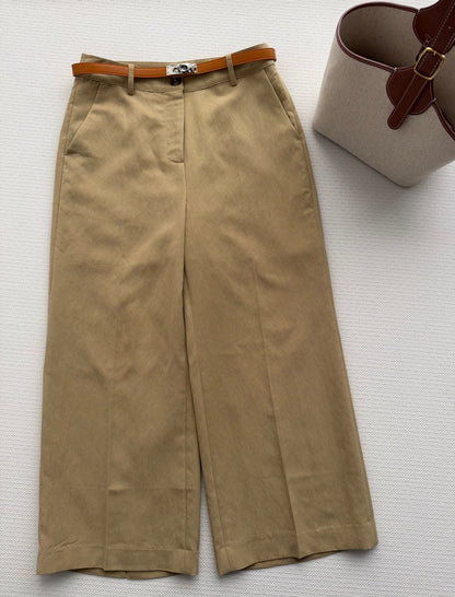 Hermes 26SS Cropped Wide-Leg Pants Khaki Brown in Cotton 938211