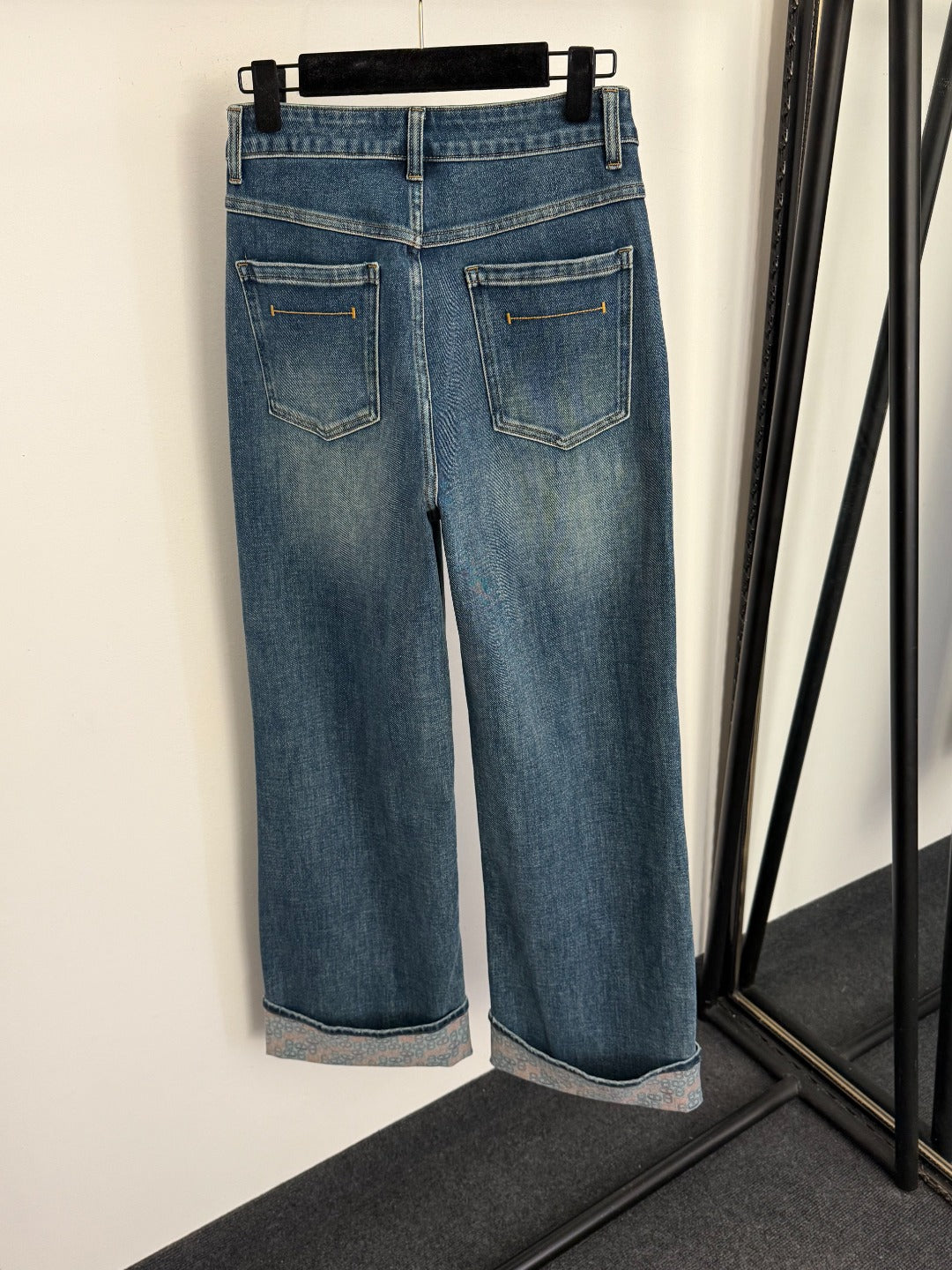 Hermes 26 Print Rolled-Up Jeans in Cotton 893888