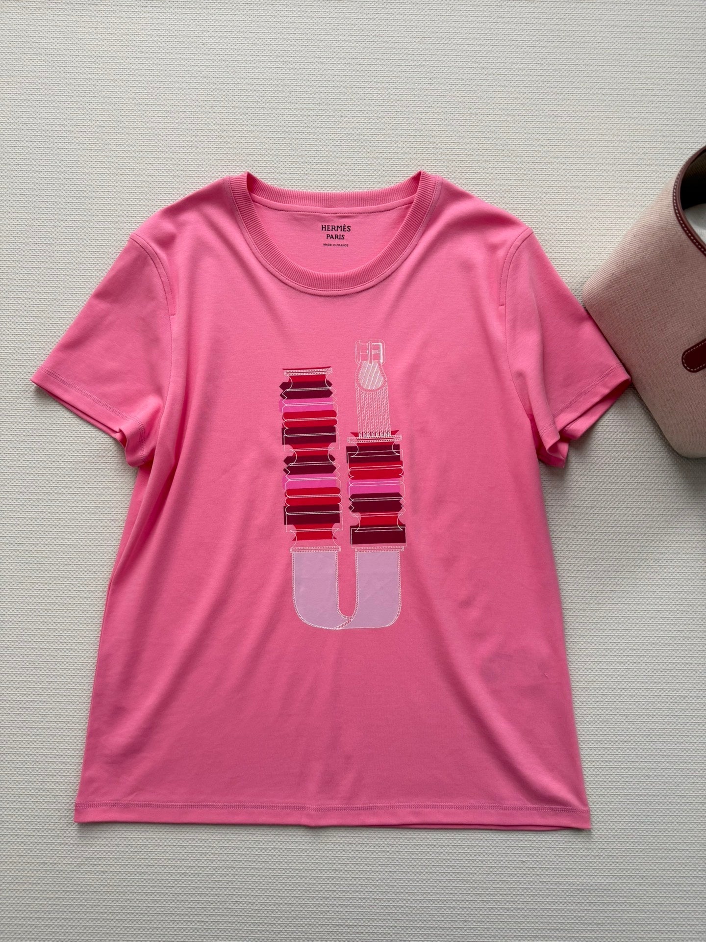 Hermes 26 Short-sleeved Printed T-shirt Pink in Cotton 888726