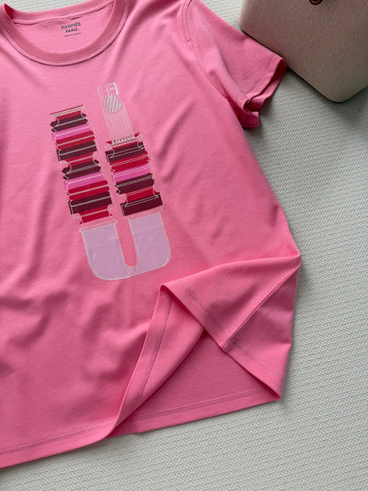 Hermes 26 Short-sleeved Printed T-shirt Pink in Cotton 888726