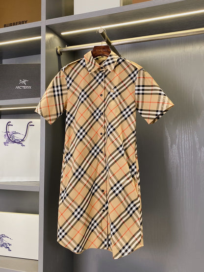 Burberry Short-sleeved Shirt Dress Beige Yellow in Twill Cotton 169205