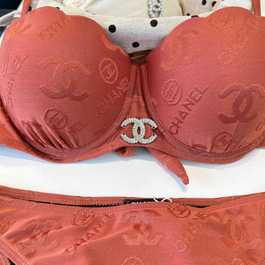 Chanel  Two-piece Bikini Swimsuit with Underwire Earthy Orange in Cotton 195161