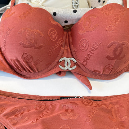 Chanel  Two-piece Bikini Swimsuit with Underwire Earthy Orange in Cotton 195161