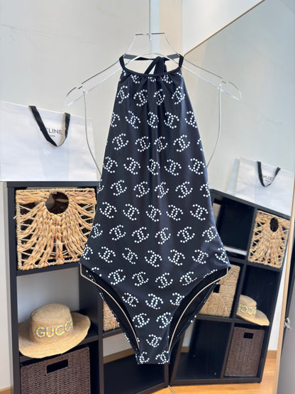 Chanel One-piece Swimsuit Black in Cotton