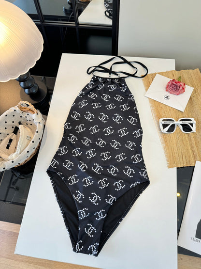Chanel One-piece Swimsuit Black in Cotton