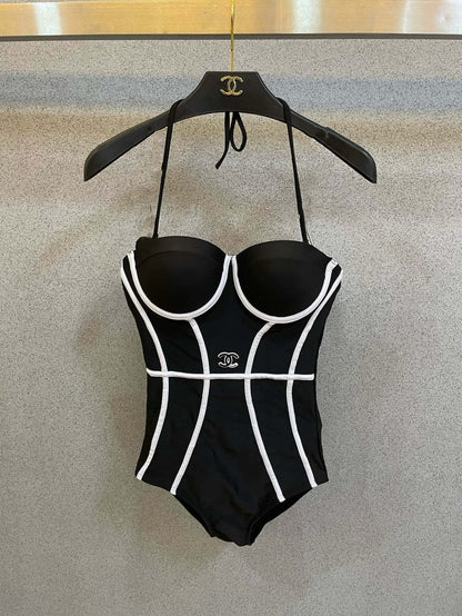 Chanel One-piece Swimsuit Black in Cotton 195027