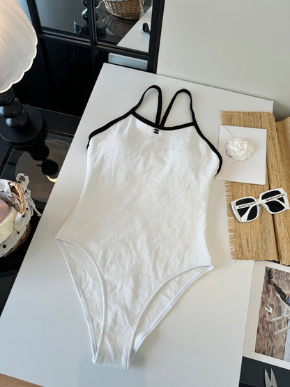 Chanel One-piece Swimsuit White in Cotton 201807