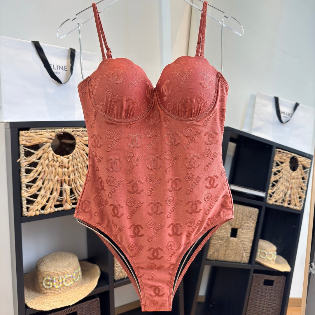 Chanel One-piece Swimsuit Brick Red in Cotton 201804