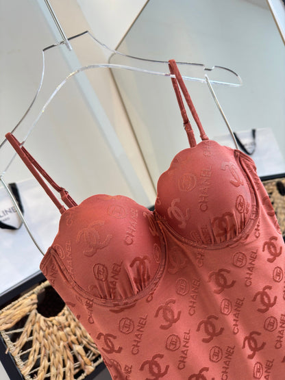 Chanel One-piece Swimsuit Brick Red in Cotton 201804