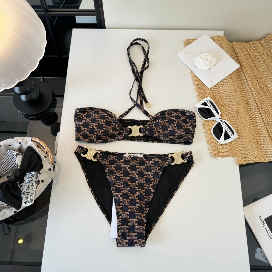 Celine Triangle Swimsuits Brown Polyamide 203014