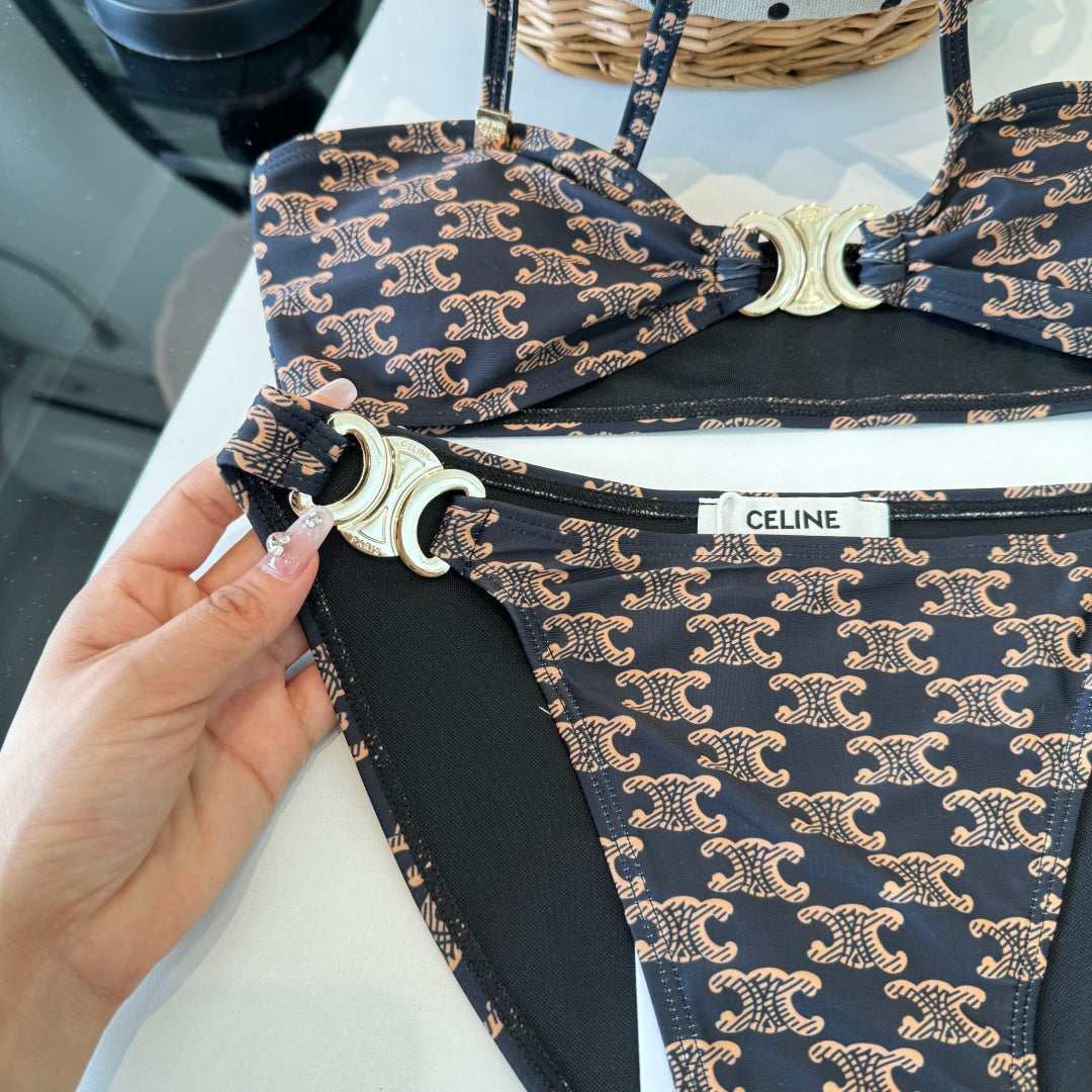 Celine Triangle Swimsuits Brown Polyamide 203014