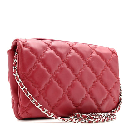 Calfskin Quilted Double Stitch Hamptons Clutch with Chain Red
