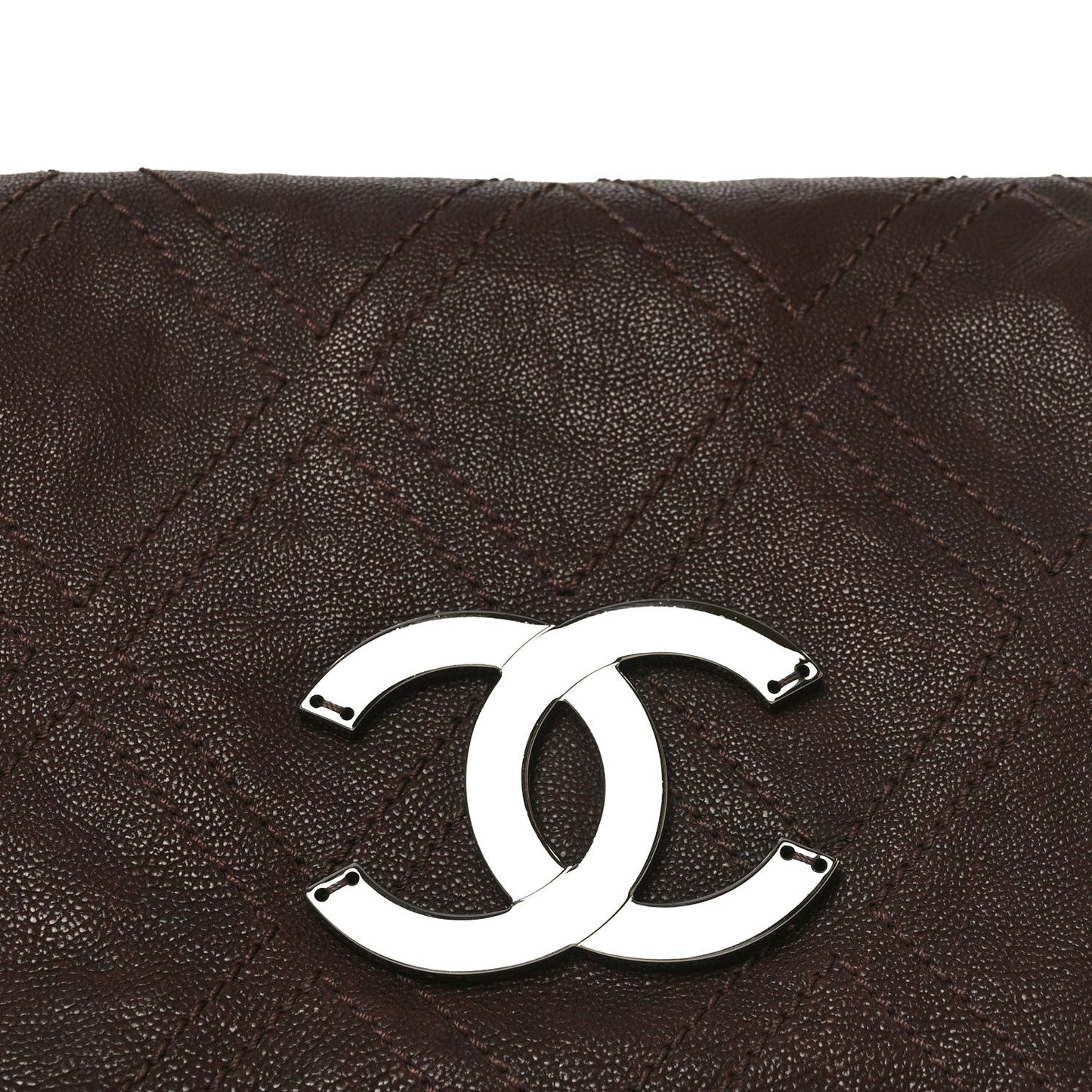 Calfskin Diamond Stitch Accordion Flap Brown