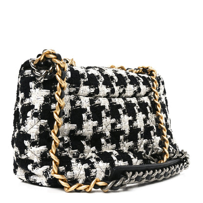 Tweed Quilted Large Chanel 19 Flap Black Ecru White