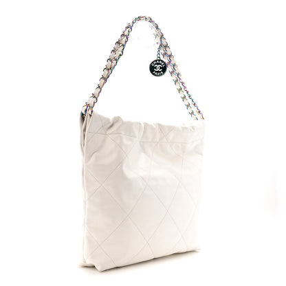 Shiny Calfskin Quilted Small Rainbow Chanel 22 White