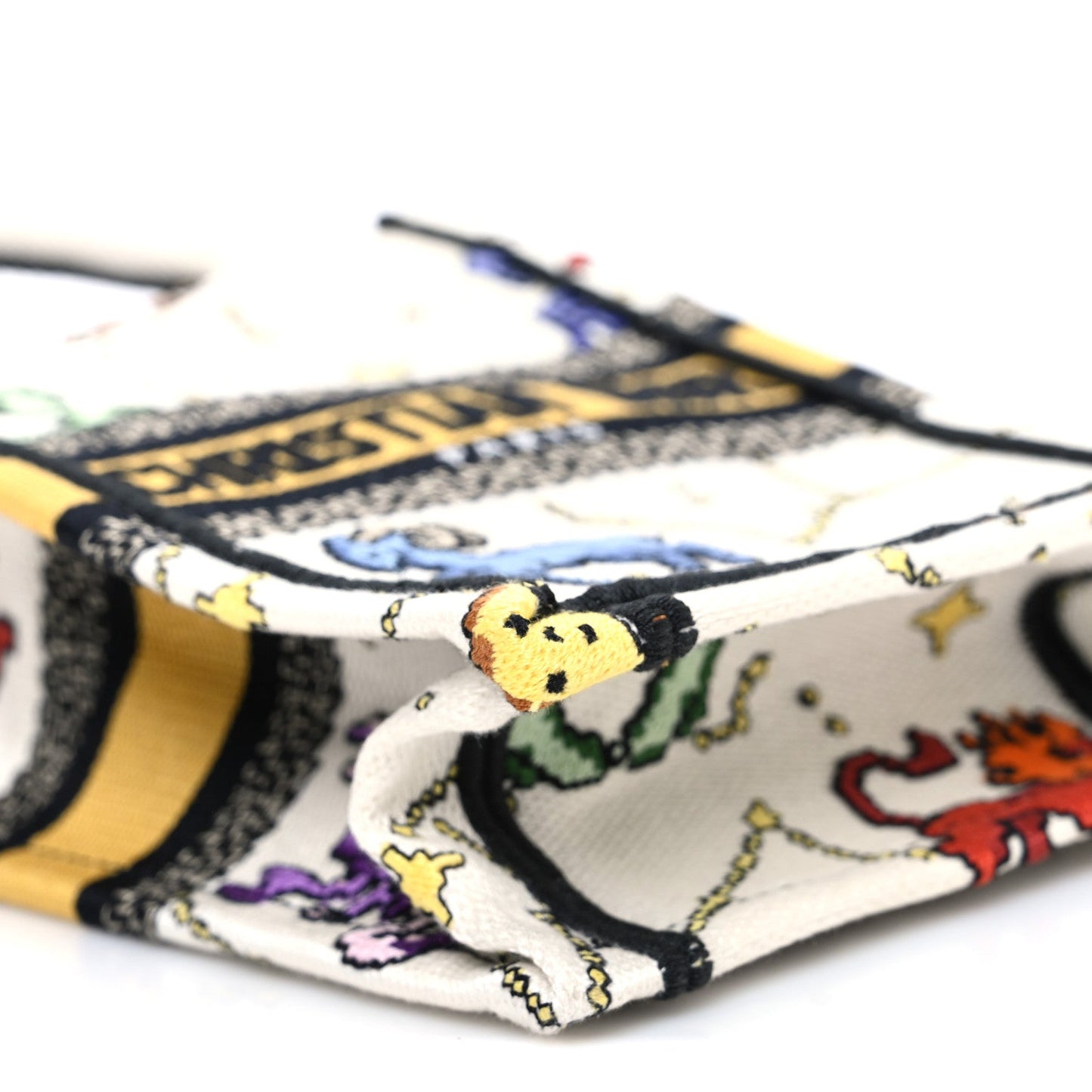 Canvas Embroidered Pixel Zodiac Mini Book Tote Phone Bag Latte Multicolor