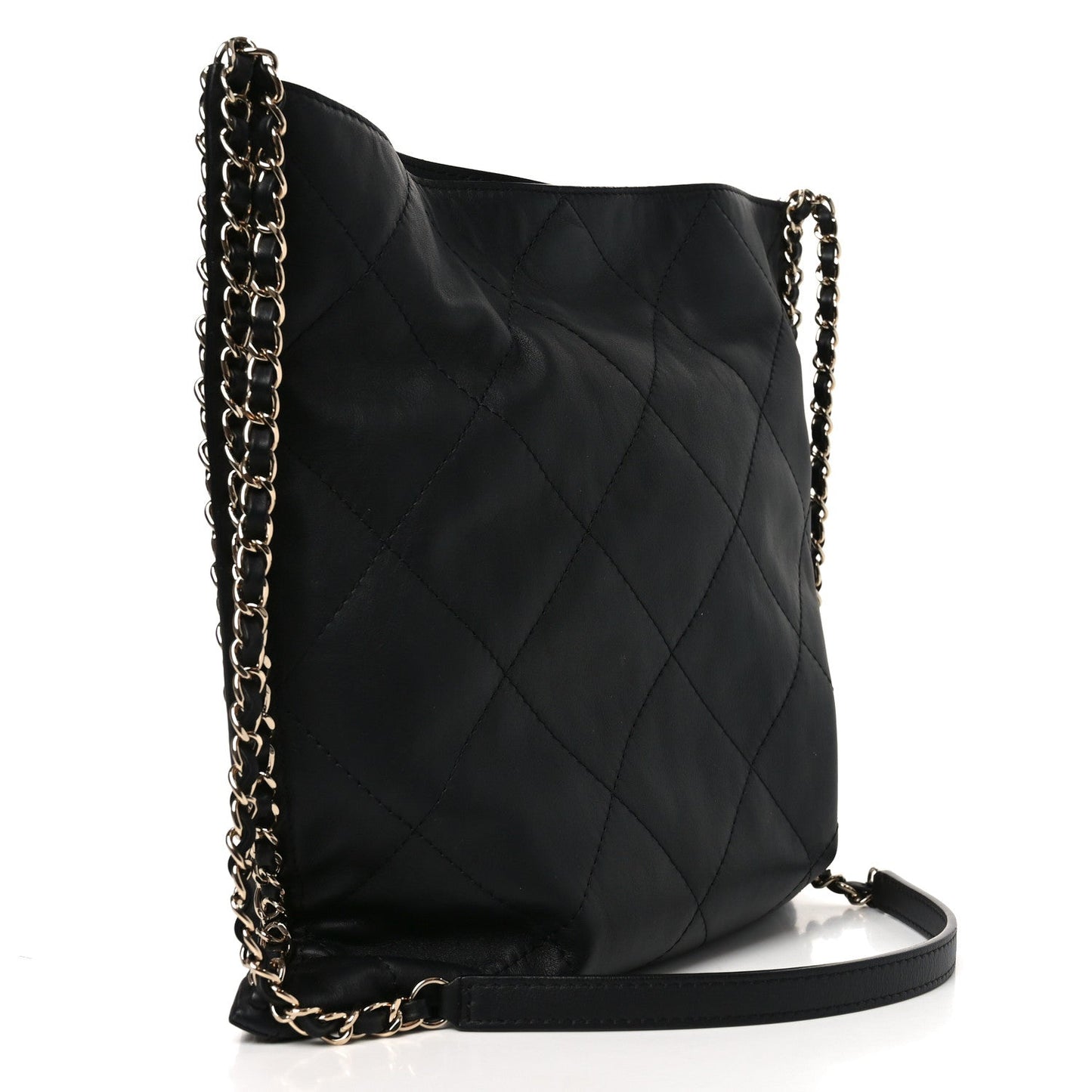 Calfskin Quilted Chain Flat Tote Black