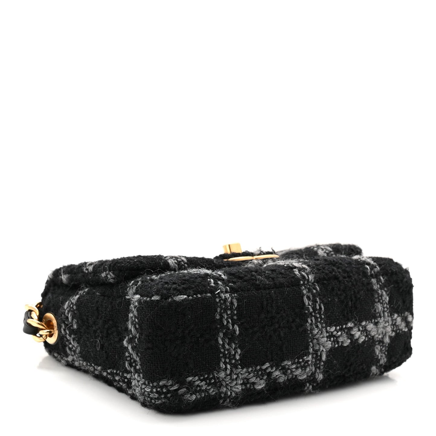 Wool Tweed Quilted Small Elegant Chain Flap Black Grey