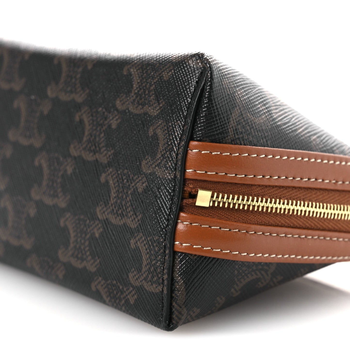 Triomphe Canvas Lambskin Clutch On Chain Tan