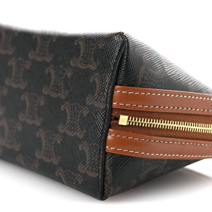 Triomphe Canvas Lambskin Clutch On Chain Tan