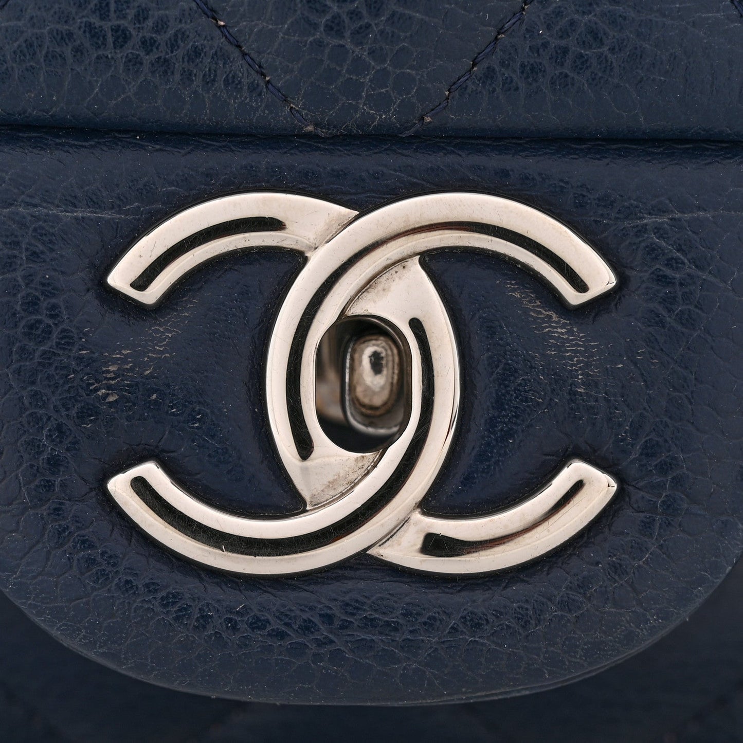 Caviar Quilted Maxi Double Flap Navy Blue