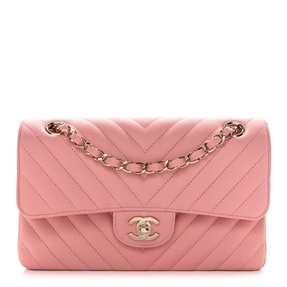 Caviar Chevron Quilted Small Double Flap Pink