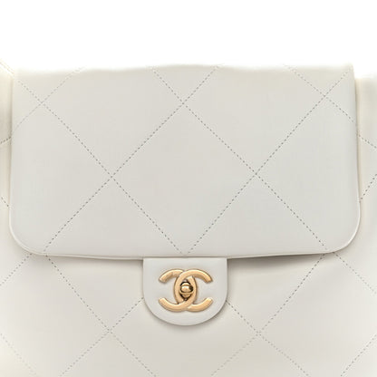 Calfskin Quilted Small Maxi Chain Hobo White