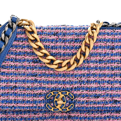 Tweed Quilted Chanel 19 Wallet On Chain WOC Blue Pink