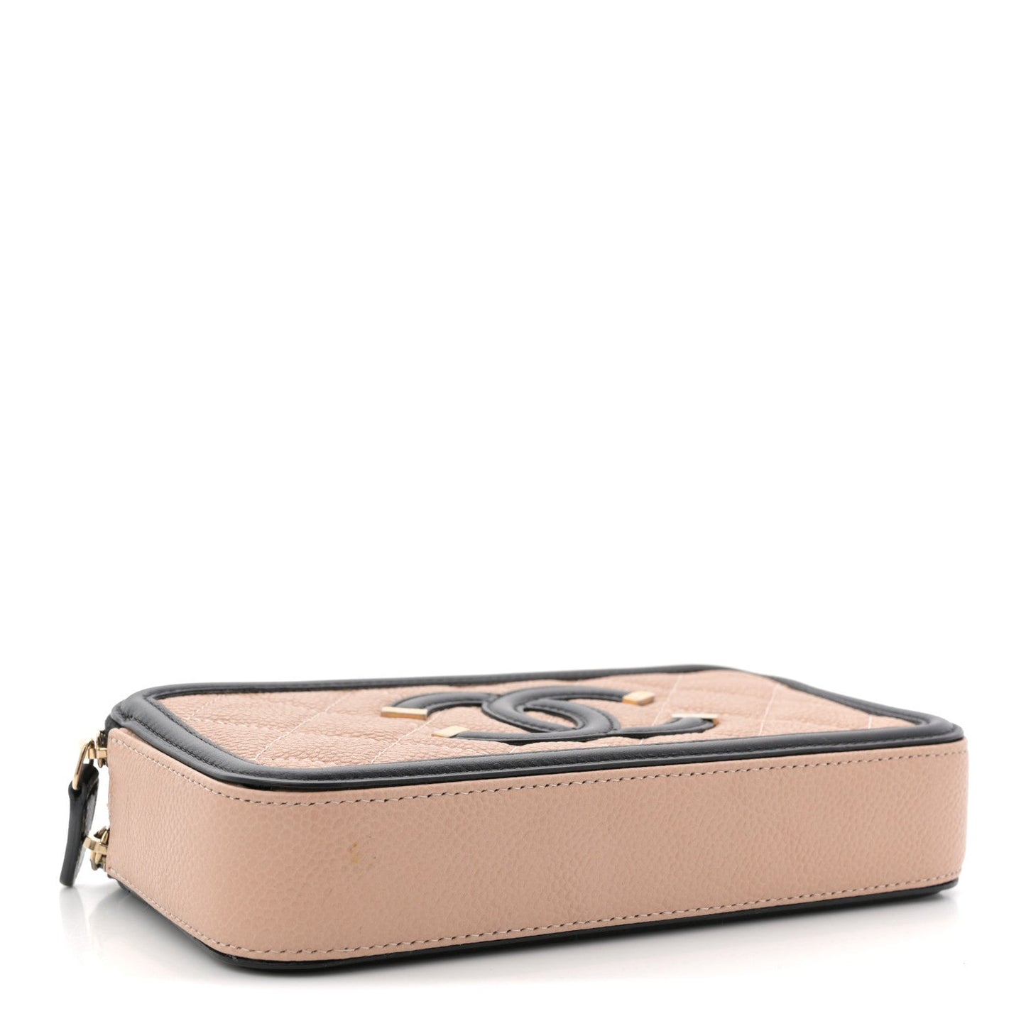 Caviar Quilted CC Filigree Clutch With Chain Beige Black