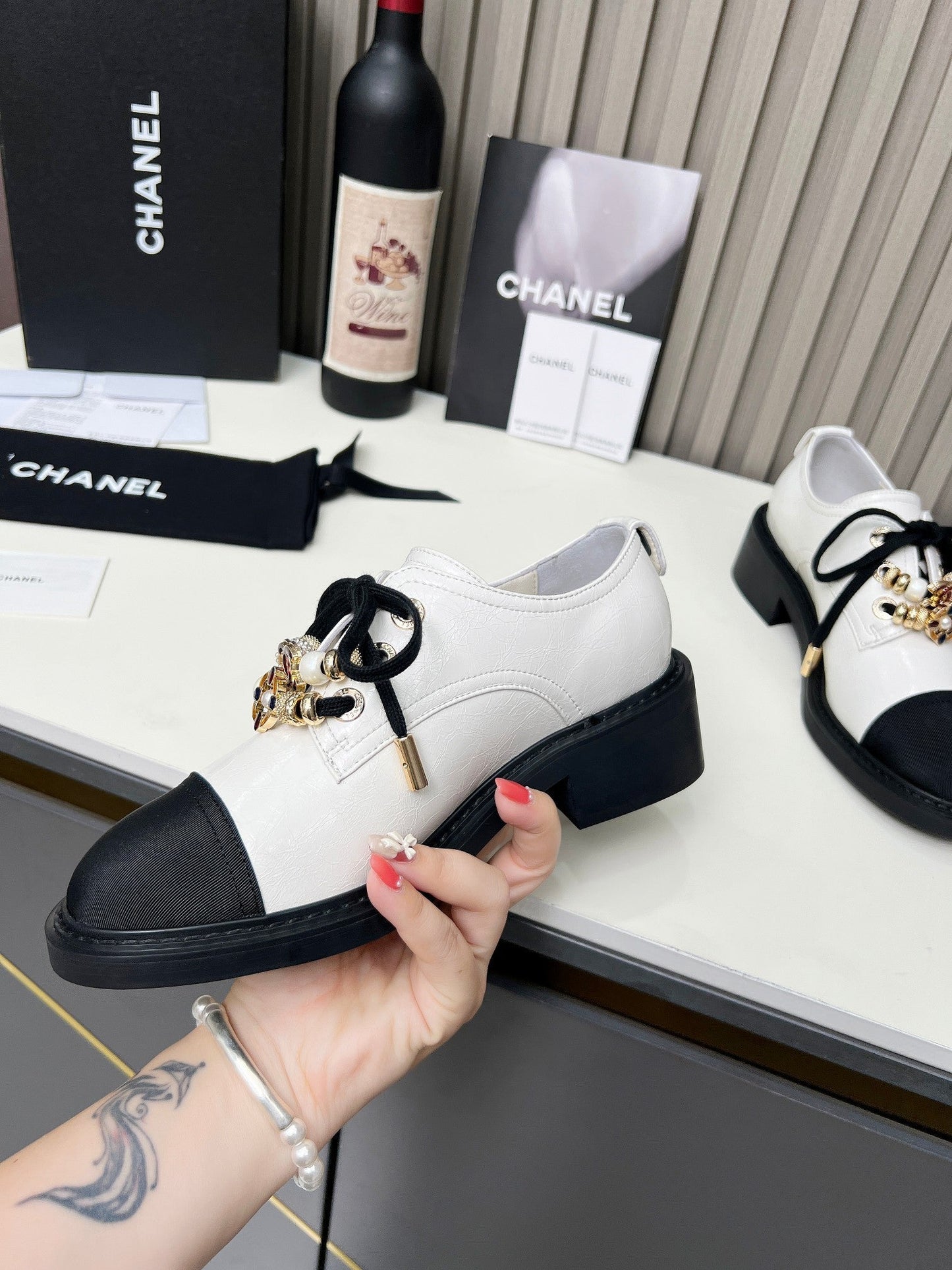 Chanel CC Combat Shoes With Pearl White in Calfskin 597896