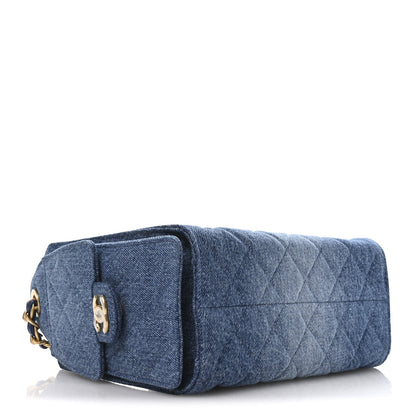 Washed Denim Quilted Mini Chanel 25 Handbag Blue