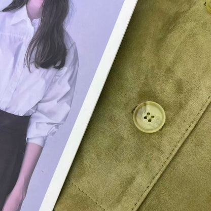 GG 25FW Metal Chain Hem Lapel Jacket Olive Green Suede Lambskin