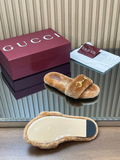 Gucci 2025 Horsebit Slipper Brown Wool 562871