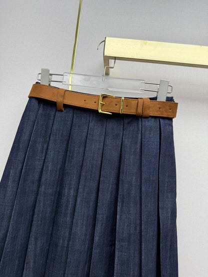 Miumiu 2026 Retro Denim Pleated Skirt Blue Cotton 351555