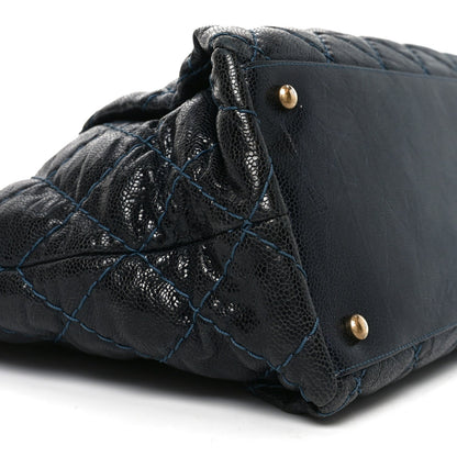 Glazed Caviar Coco Pleats Totes Navy