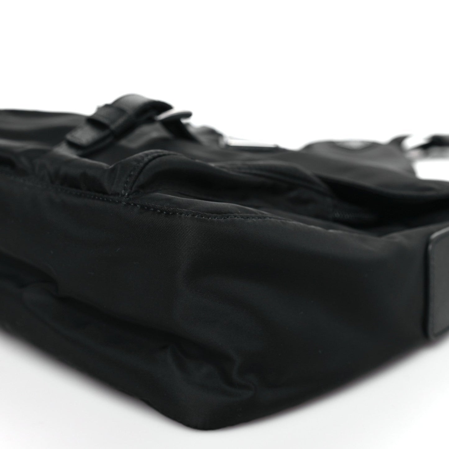 Re-Nylon Vela Saffiano Pocket Single Buckle Messenger Shoulder Bag Black