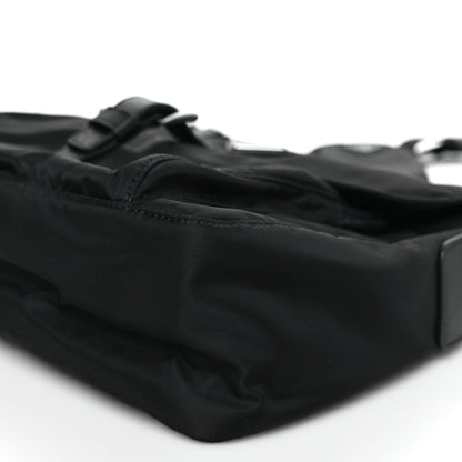 Re-Nylon Vela Saffiano Pocket Single Buckle Messenger Shoulder Bag Black