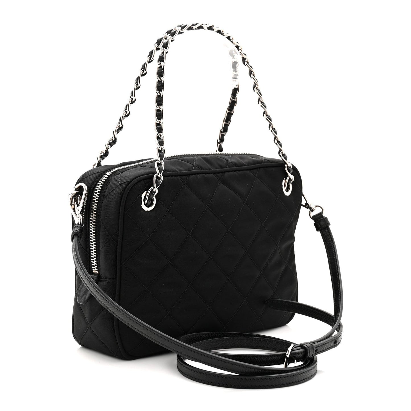 Nylon Tessuto Impuntu Quilted Bandoliera Crossbody Bag Black