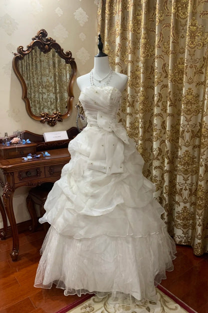 formaldressy-White Long Wedding Dress With Delicate Beading gh6300