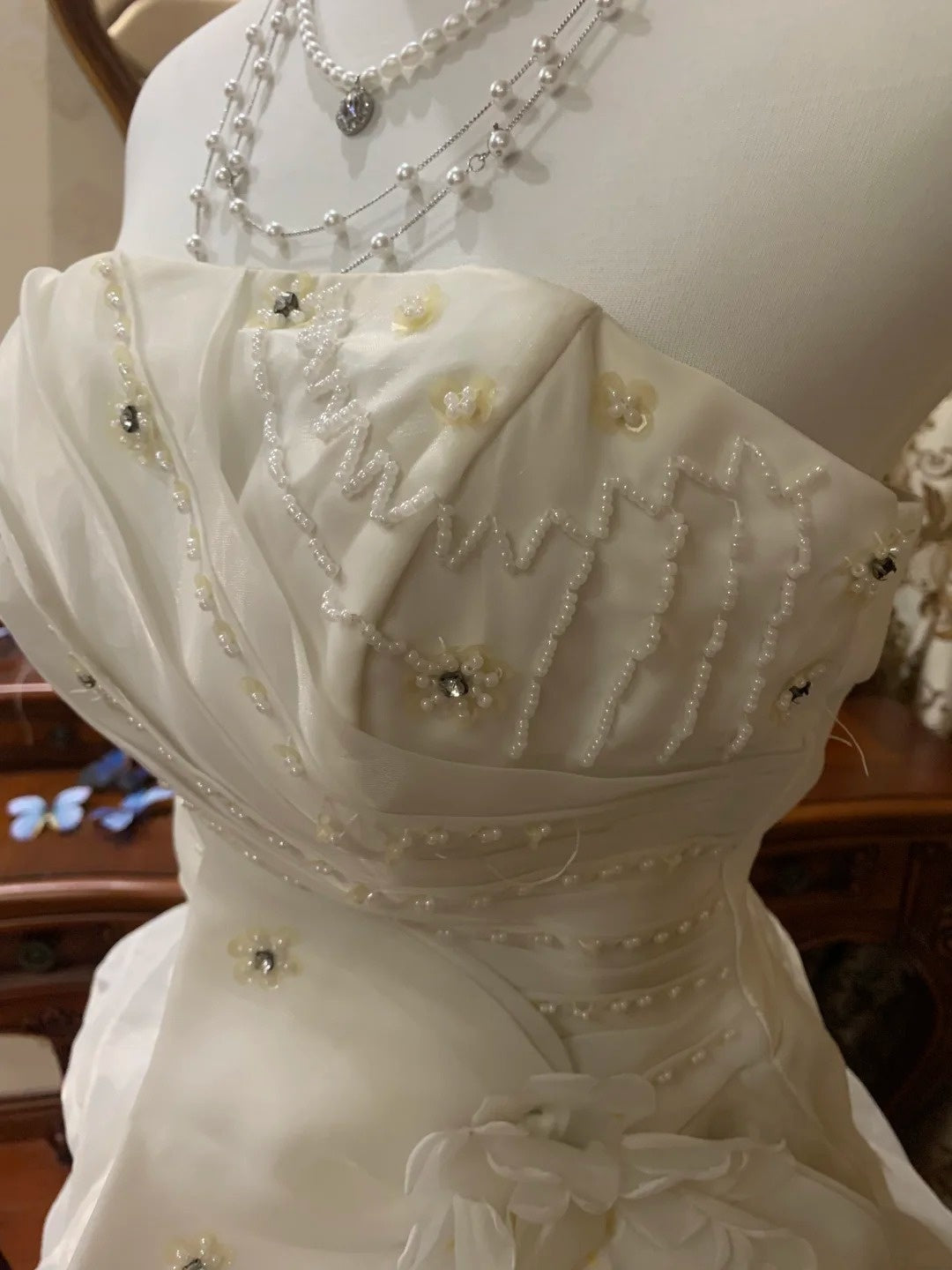 formaldressy-White Long Wedding Dress With Delicate Beading gh6300