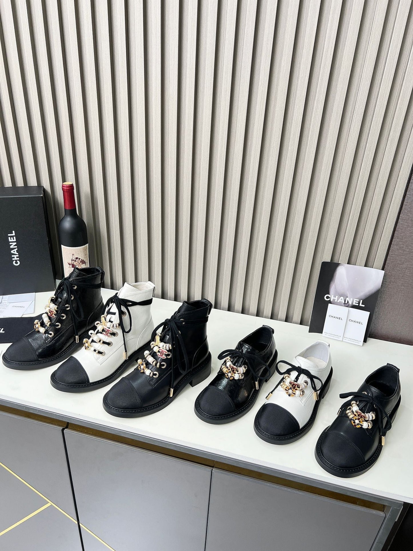 Chanel CC Combat Shoes With Pearl Black in Calfskin 597895