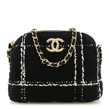 Tweed Quilted Mini Clutch With Chain  Black White