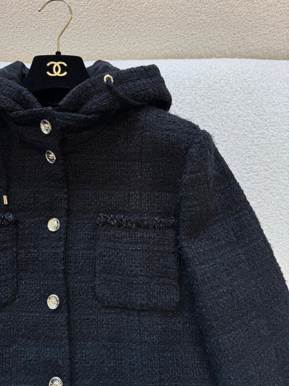 CC 25B Black Plaid Hooded Tweed Jacket